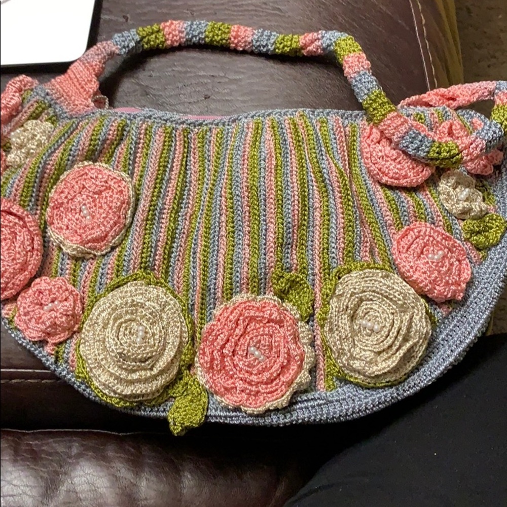 Handmade Pink green and blue hand bag